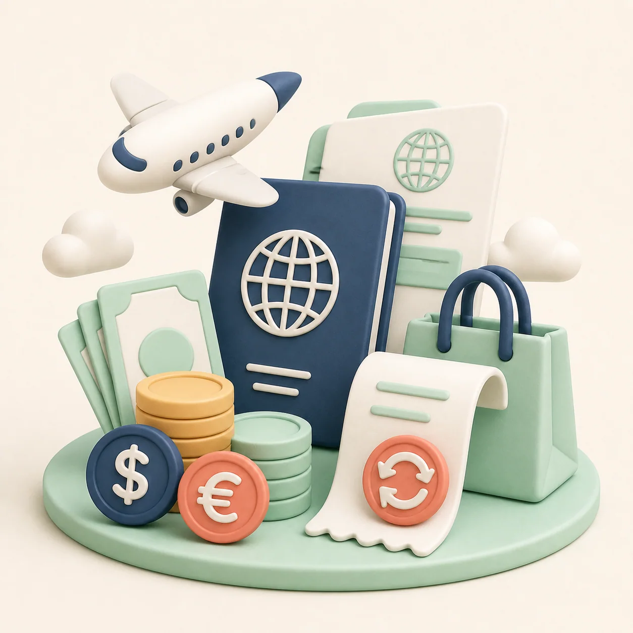 旅行購物退稅插畫